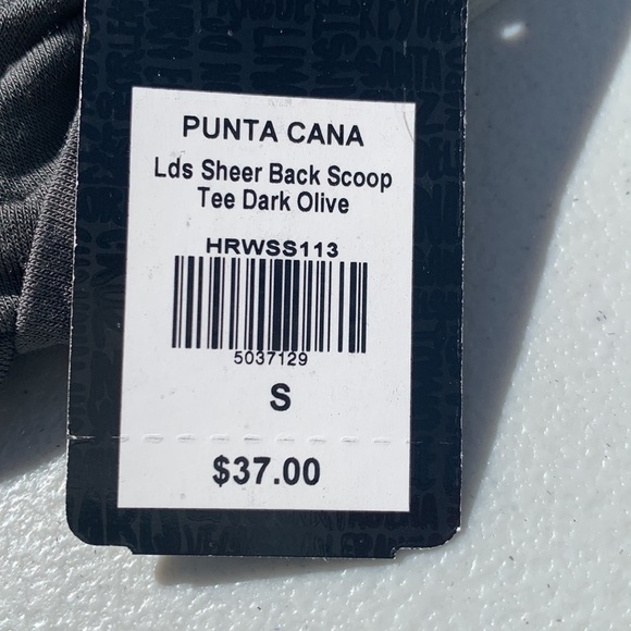 NEW HARD ROCK HOTEL PUNTA CANA Lds Sheer Back Scoop Tee Dark Olive - Picture 7 of 7